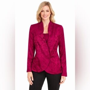 Papell Too 100% Silk Floral Jacquard Blazer Fuchsia Pink Vintage 14